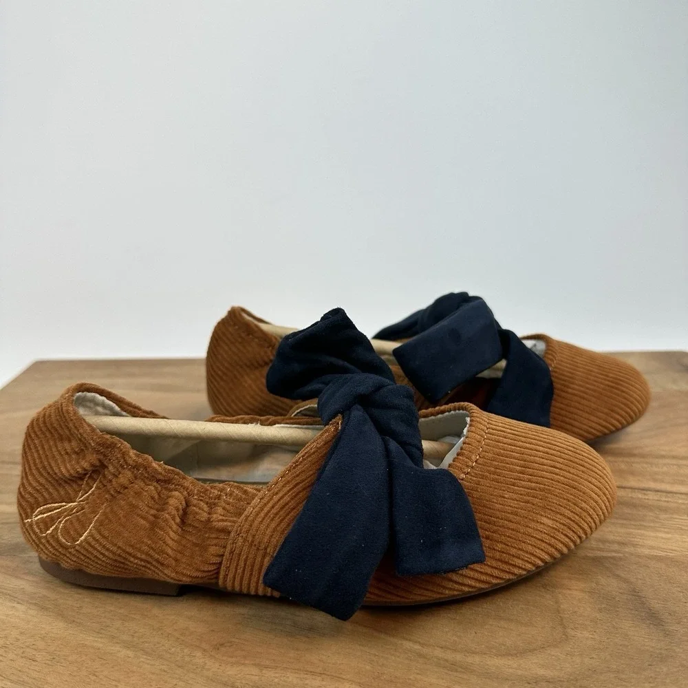 New Big Kids Sam Edelman Felicity Mustard/Navy Ballet Flats Shoes‎ Size 2 Y